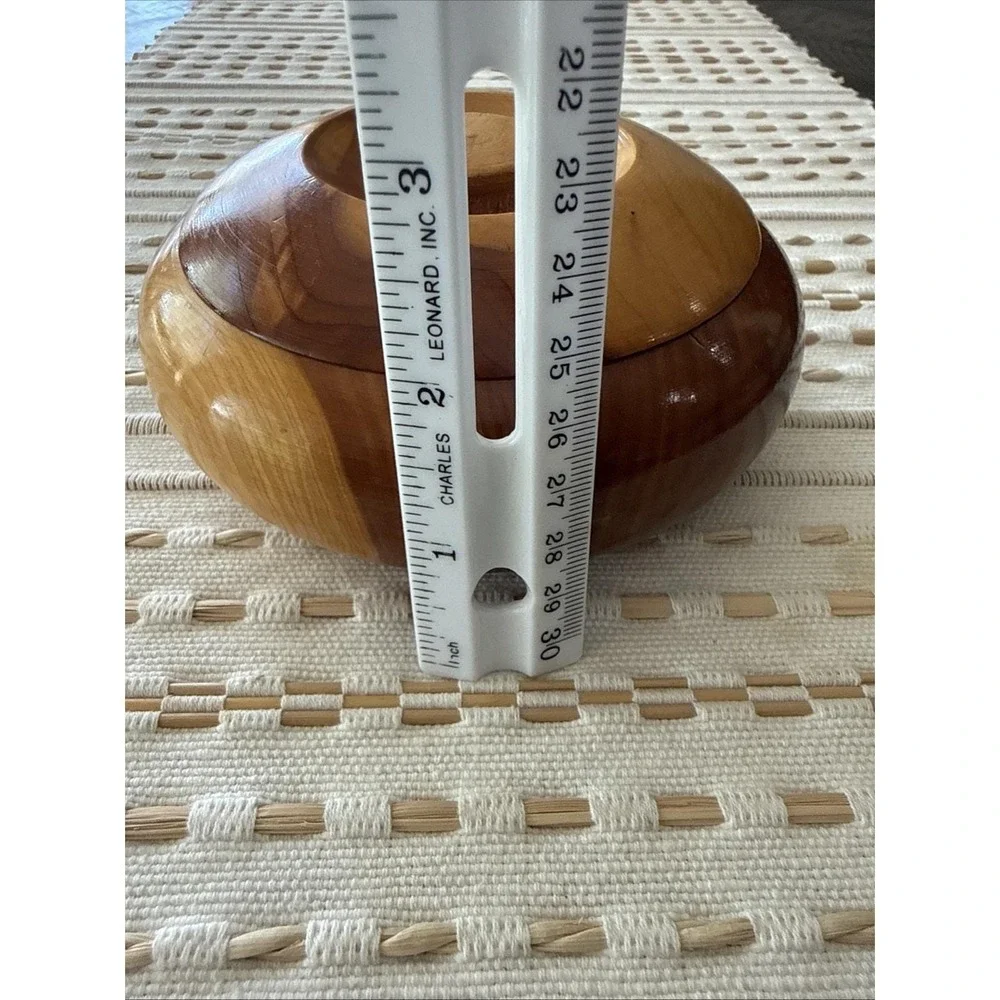 Vintage Hand turned Small Wood Bowl With‎ Lid Trinket Dish MCM